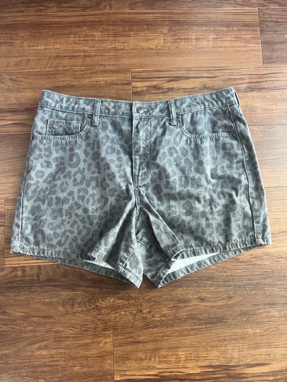 Leopard Print Denim Shorts
